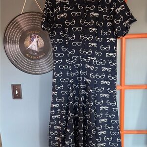 Navy Dress with White Glasses Print